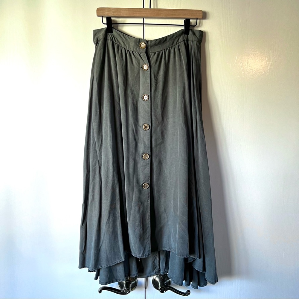 Olive Green Button Down Midi Skirt